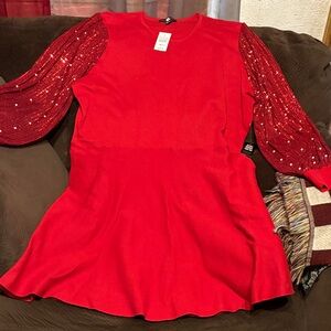 Ashley Stewart Red Long Sleeve Dress